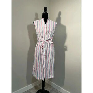 Loft Outlet‎ Pink and Blue Striped Button Front Cotton Midi Dress